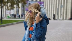 Parka denim feminino com pele