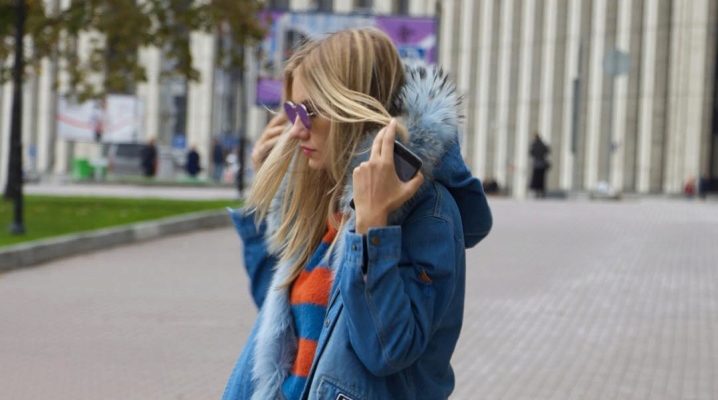 Women's denim parka with fur