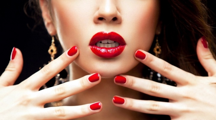 Manicure with red lacquer