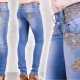 Jeans com strass e miçangas