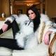 Fur coat from a silver fox with a hood